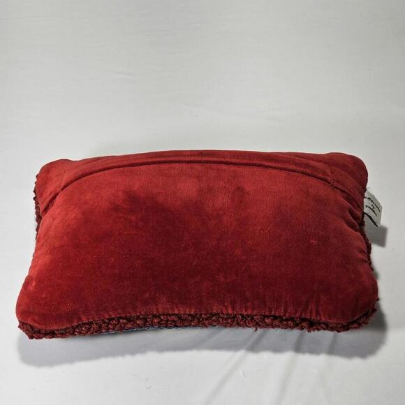 Chandler 4 Corners Artist HandMade Bison Buffalo Hooked Wool & Red Velvet Pillow - Picture 3 of 9